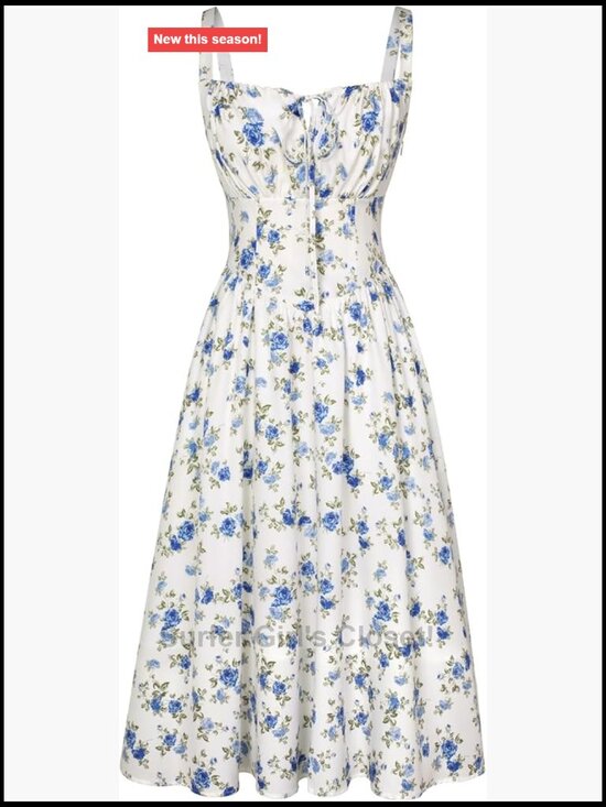Dresses & Skirts - Floral Corset Midi Dress Smocked Back A-Line Summer Sundress